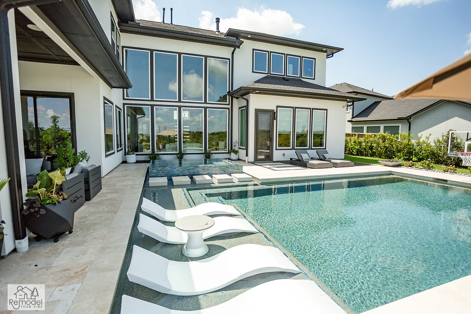 Modern Pool & Glass-Tile Spa, view 1