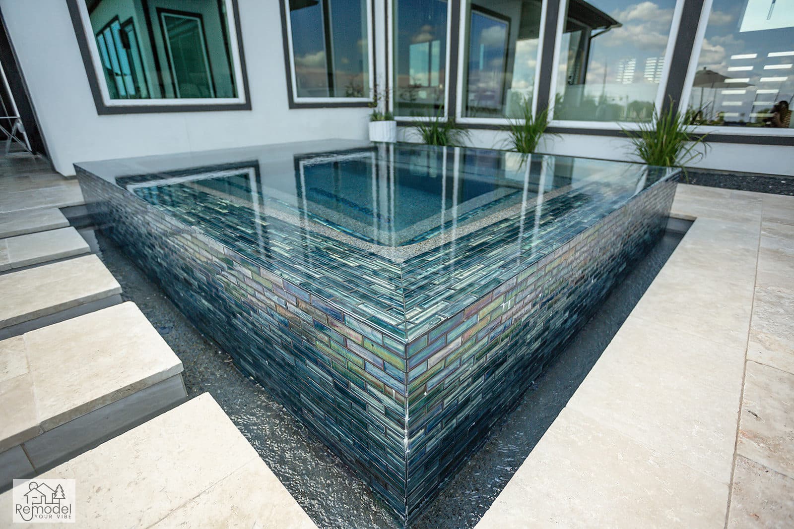 Modern Pool & Glass-Tile Spa, view 2