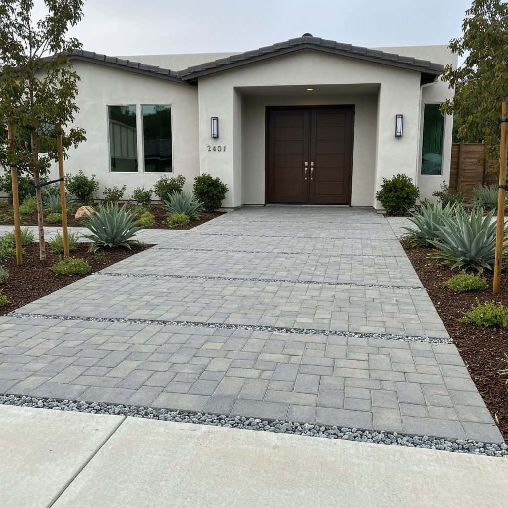 Permeable paver driveway with visible aggregate joints