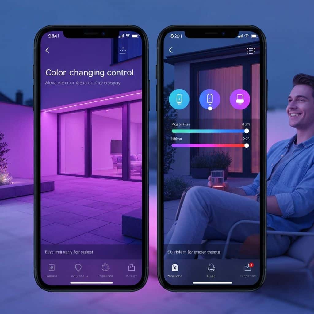 Smartphone app controlling color-changing outdoor lighting system
